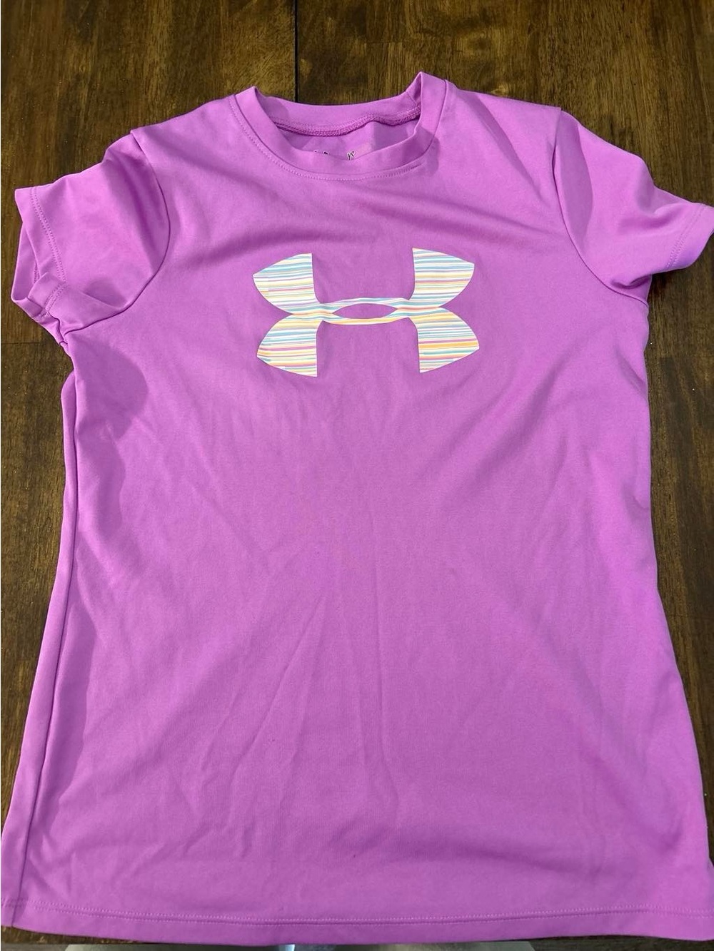 Under Armour Girls' Lavender Pink Short Sleeve Performance Tee with Striped Logo